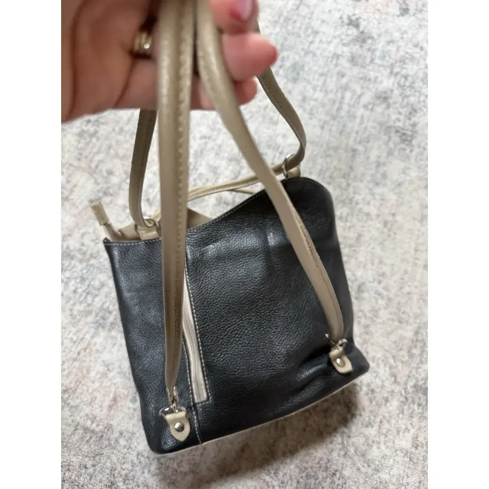 Borse In Pelle Made in Italy Leather Convertible Backpack Shoulder Bag Black